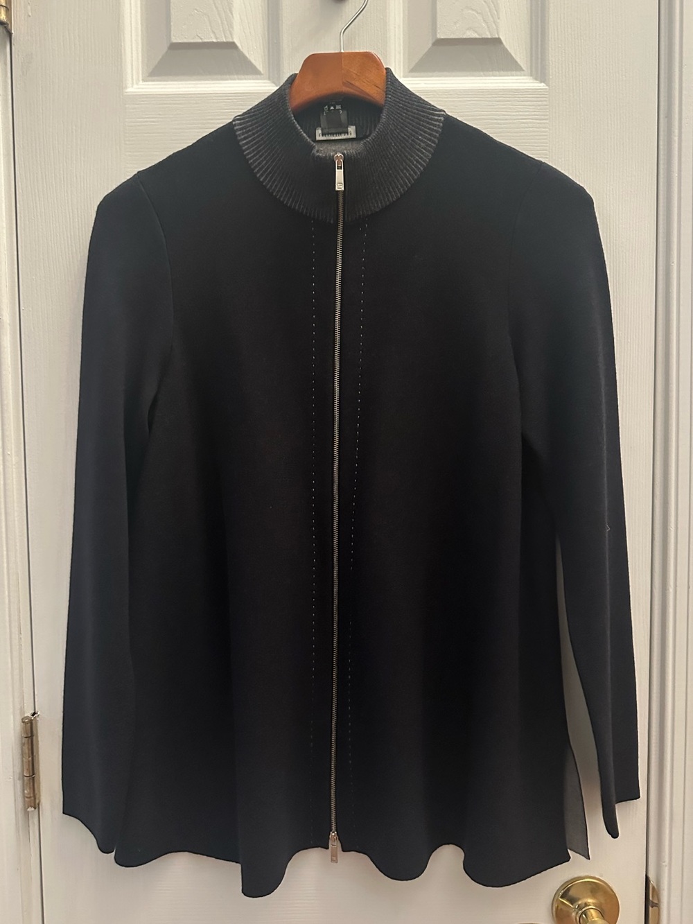Lafayette 148 New York Wool Blend Full Zip Cardigan Womens Navy Blue Timeless